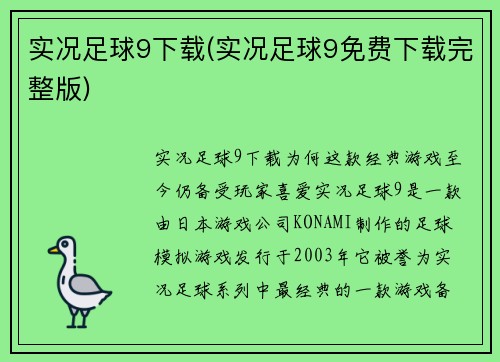 实况足球9下载(实况足球9免费下载完整版)
